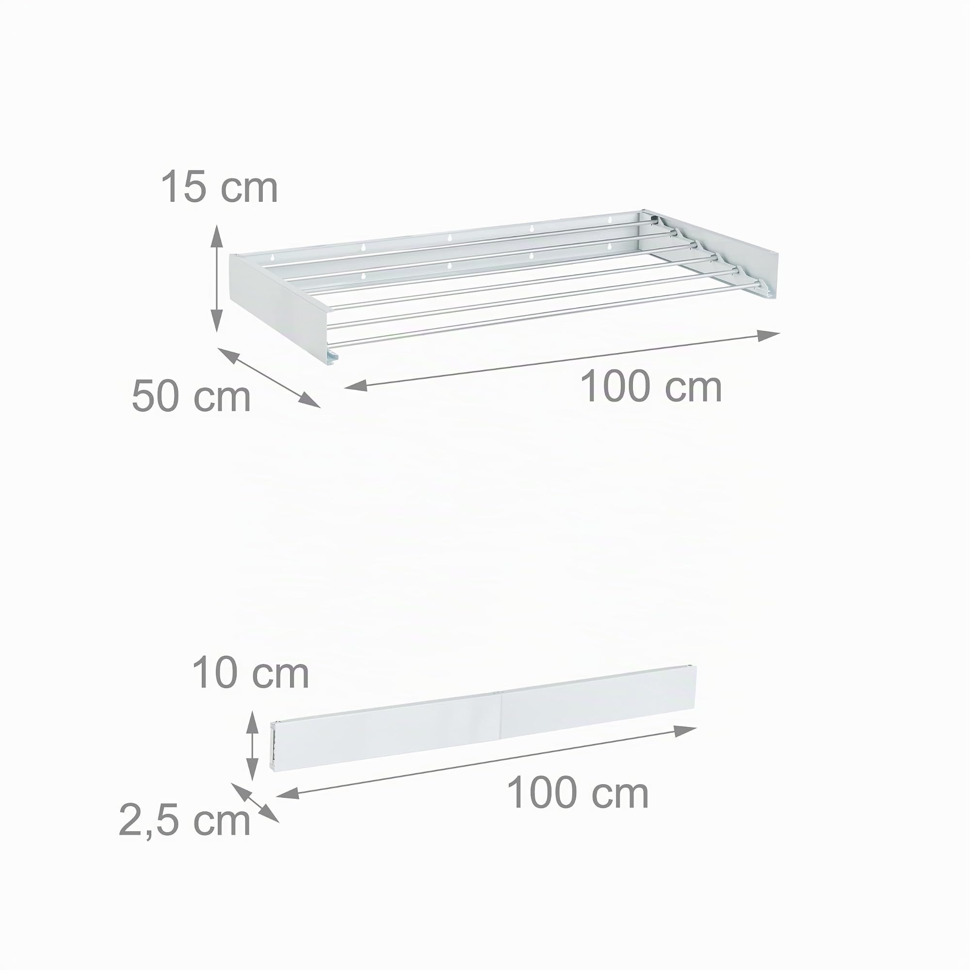 Relaxdays Étendoir Mural, Pliable, Peu encombrant, H x L x P : 15 x 100 x 50 cm, pour intérieur ou extérieur, Blanc