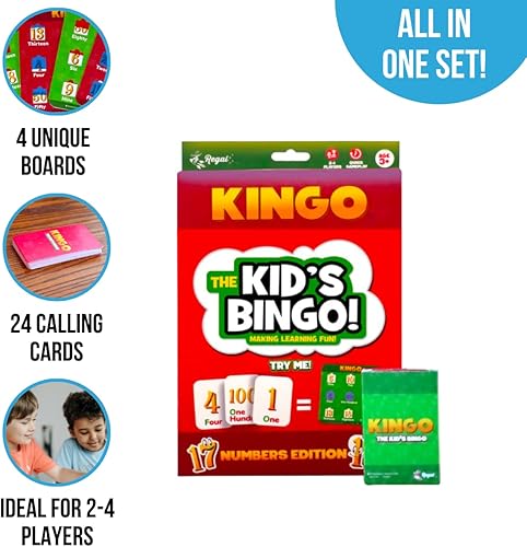 Miniatura 4 de Regal Games - Kingo - Juego de bingo para niños - Incluye 4 tableros de 6.5 x 6.5 pulgadas, 24 tarjetas de llamada - Aprendizaje creativo,