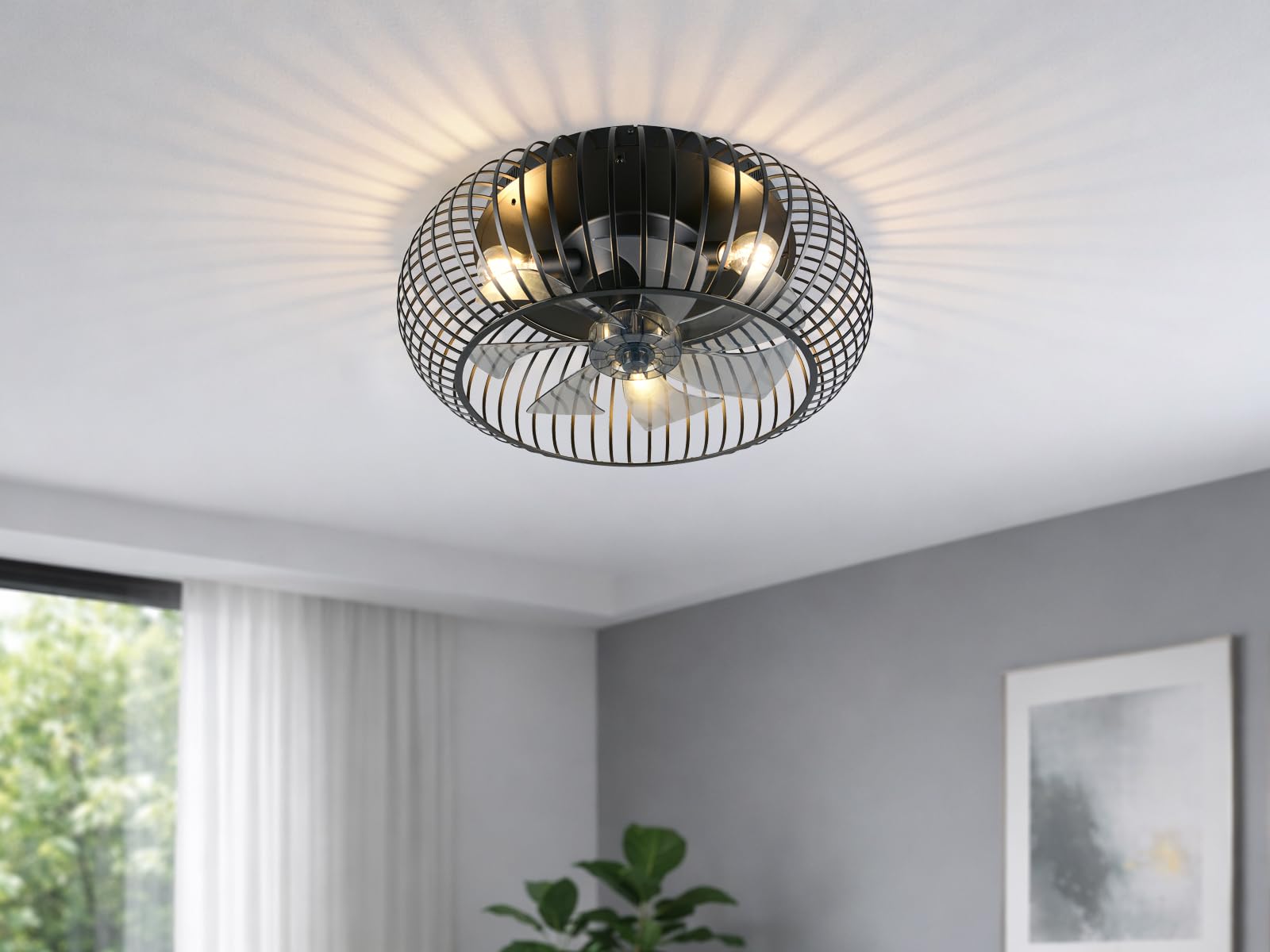 Industrial Deckenleuchte mit Ventilator und Fernbedienung Ø 61cm