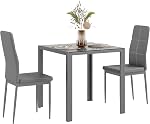 HOMCOM Dining Table Set for 2, 3-Piece Rectangular Glass Kitchen Table and Chairs with Metal Frame and Faux Leather Upholstery for Dining Room, Living Room, Black