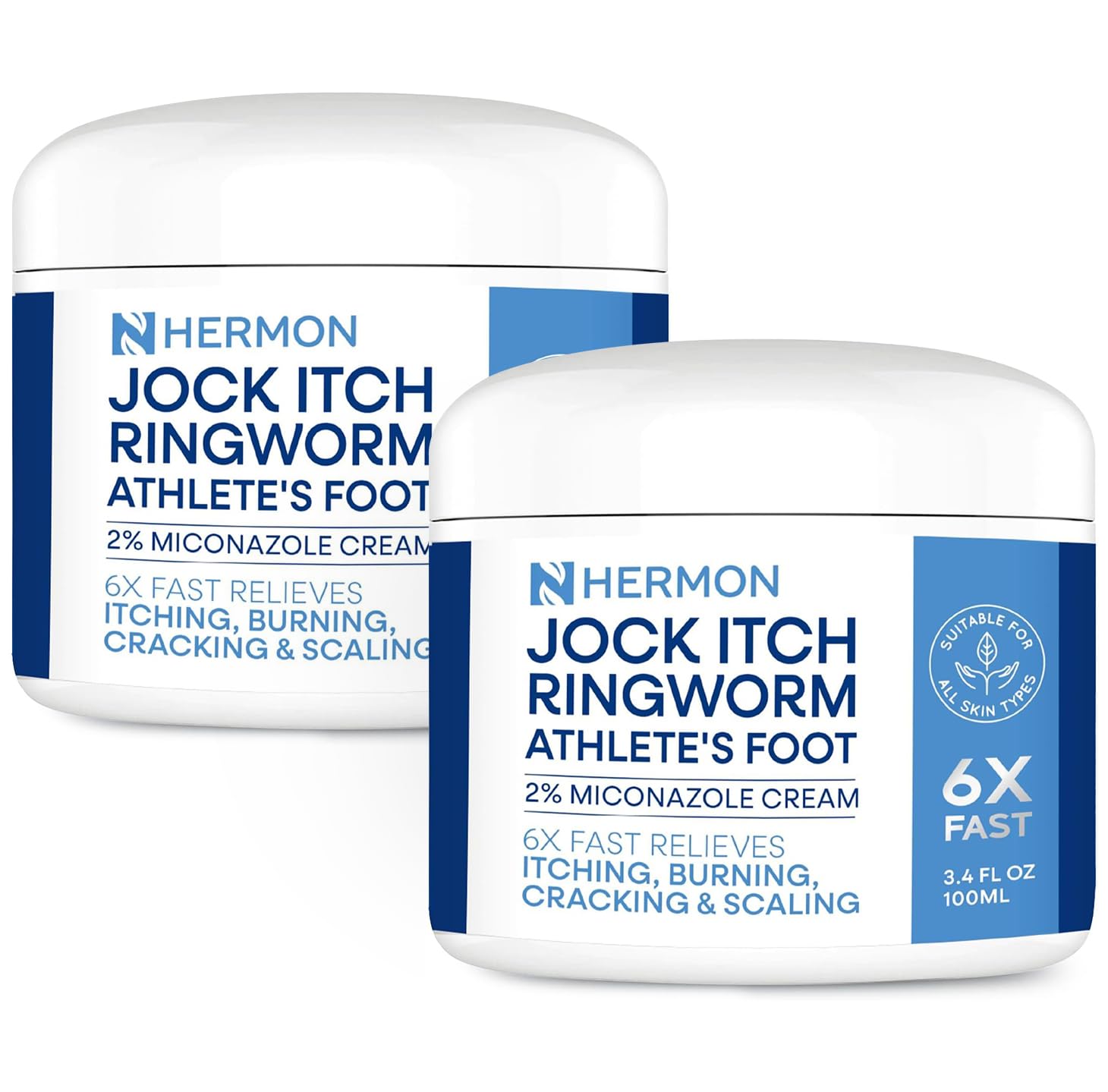 Hermon Jock Itch Antifungal Cream, Ringworm Treatment for Humans, Athlete's Foot Treatment, Ringworm Cream for Humans, Foot &amp; Body Balm, Provides Soothing Relief-2 Pack