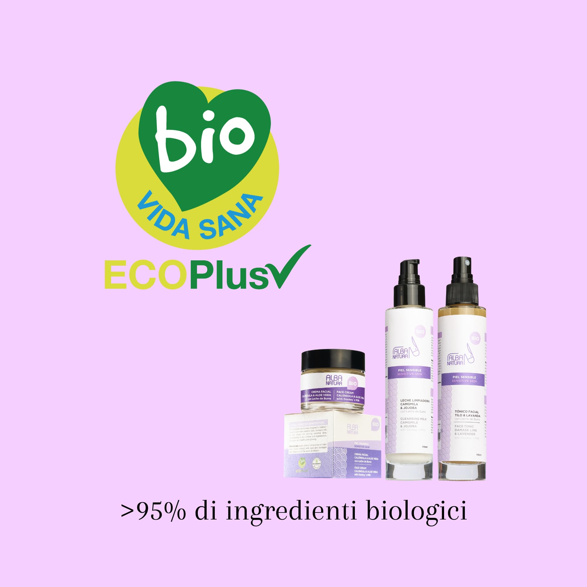 Confezione per la cura del viso giornaliera Pelle sensibile - Contiene latte detergente, tonico viso e crema viso - Idratazione e pulizia - ALBA NATURA