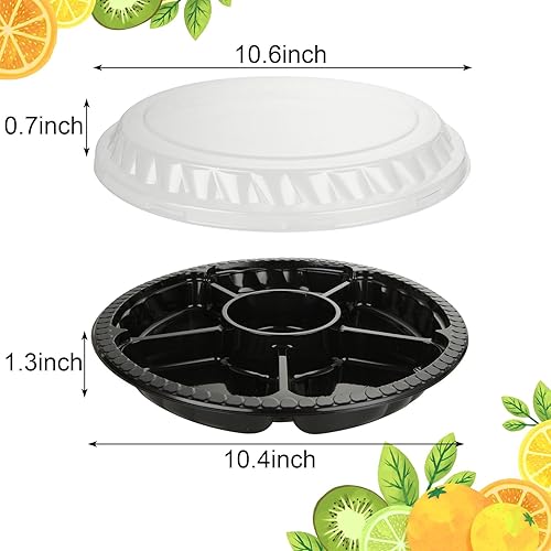 Miniatura 2 de 15 bandejas divididas para servir, bandeja redonda de plástico para aperitivos con tapa transparente, recipientes desechables de 10 pulgadas,