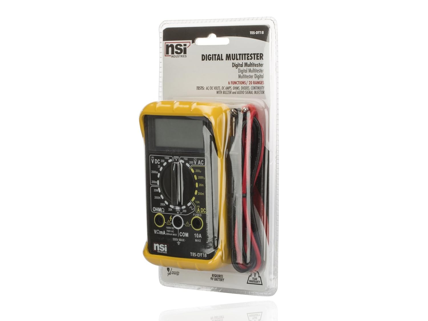 NSi Industries TES-DT18 Digital Multitester, 6-Function, 20 Range
