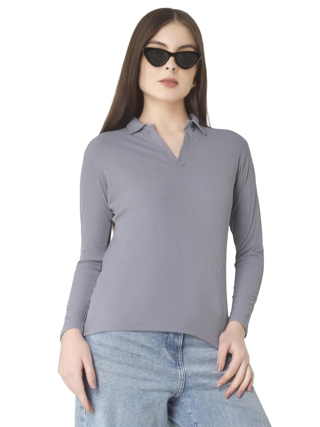 plus size Full Sleeve Polo Collar Tshirt for Women-picture-32