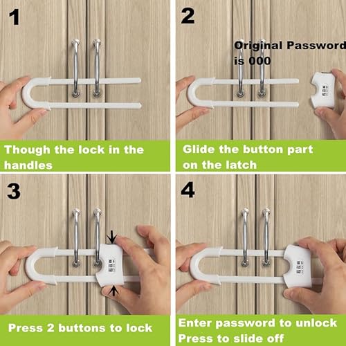 Miniatura 6 de Paquete de 6 cerraduras para puertas correderas de armario con código en forma de U a prueba de niños, ajustables, para armario de seguridad para