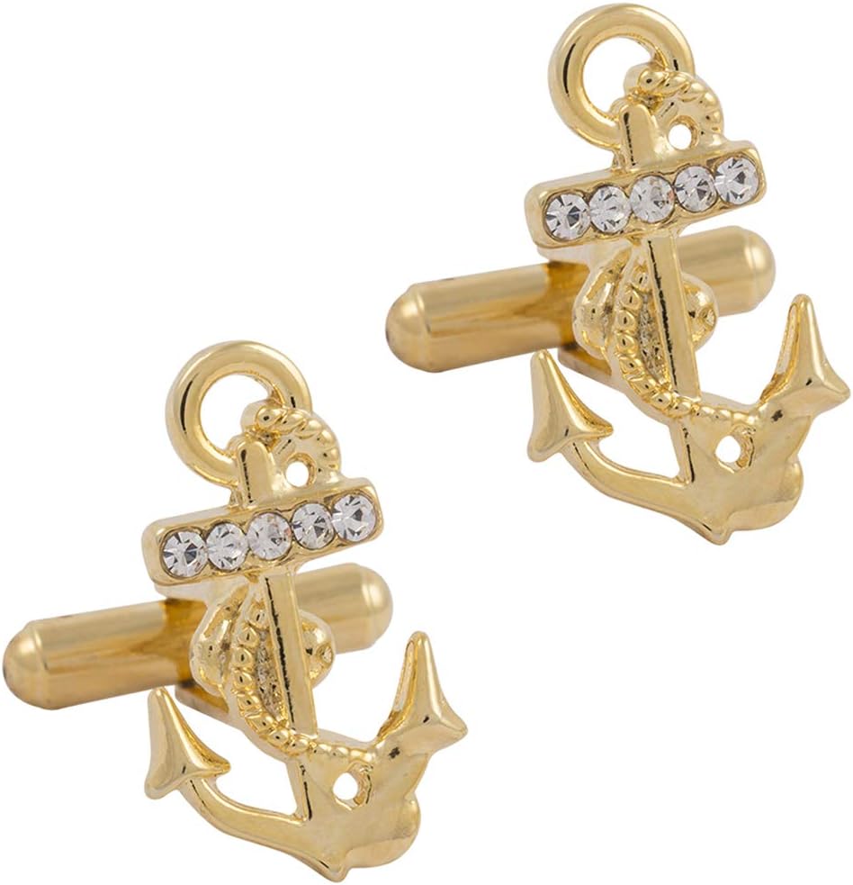 Paranoid Golden American Diamond Studded Anchor Shaped Men's Cufflink Set