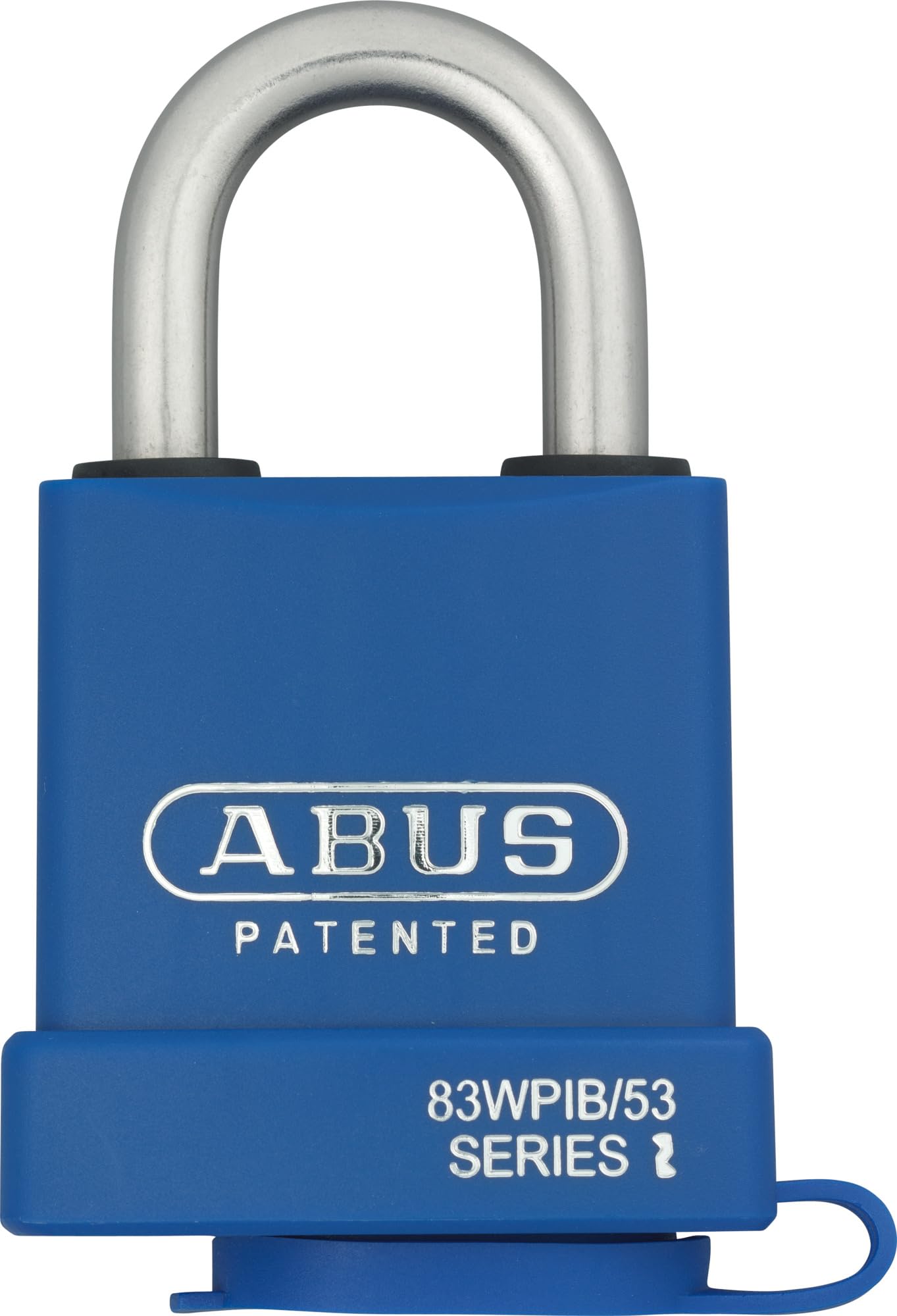 ABUS Vorhängeschloss Submariner 83WPIB/53 - wetterfest - mit rostfreiem Bügel aus gehärtetem Edelstahl - mit Kunststoffummantelung - ABUS-Sicherheitslevel 8 - Blau | Wetterfest, Messing-Schlosskörper, Bügel aus gehärtetem Edelstahl mit Kunststoffummantelu