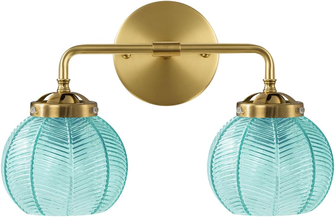 2 light bathroom vanity light gold wall sconce with Blue Glass Shade globe wall sconces mid century wall light vintage wall sconce art deco Bathroom Lights Over Mirror for Bedroom Hallway Living Room