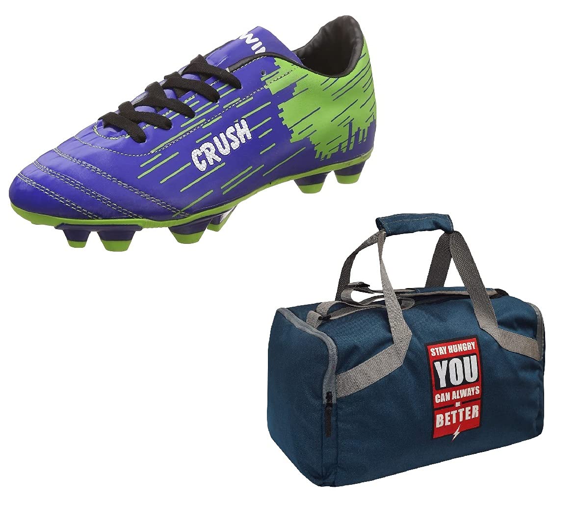Charged Sports Bag Bouclier Follow Me Senior Grey With Gowin Football Shoe Crush Blue Green Size-5
