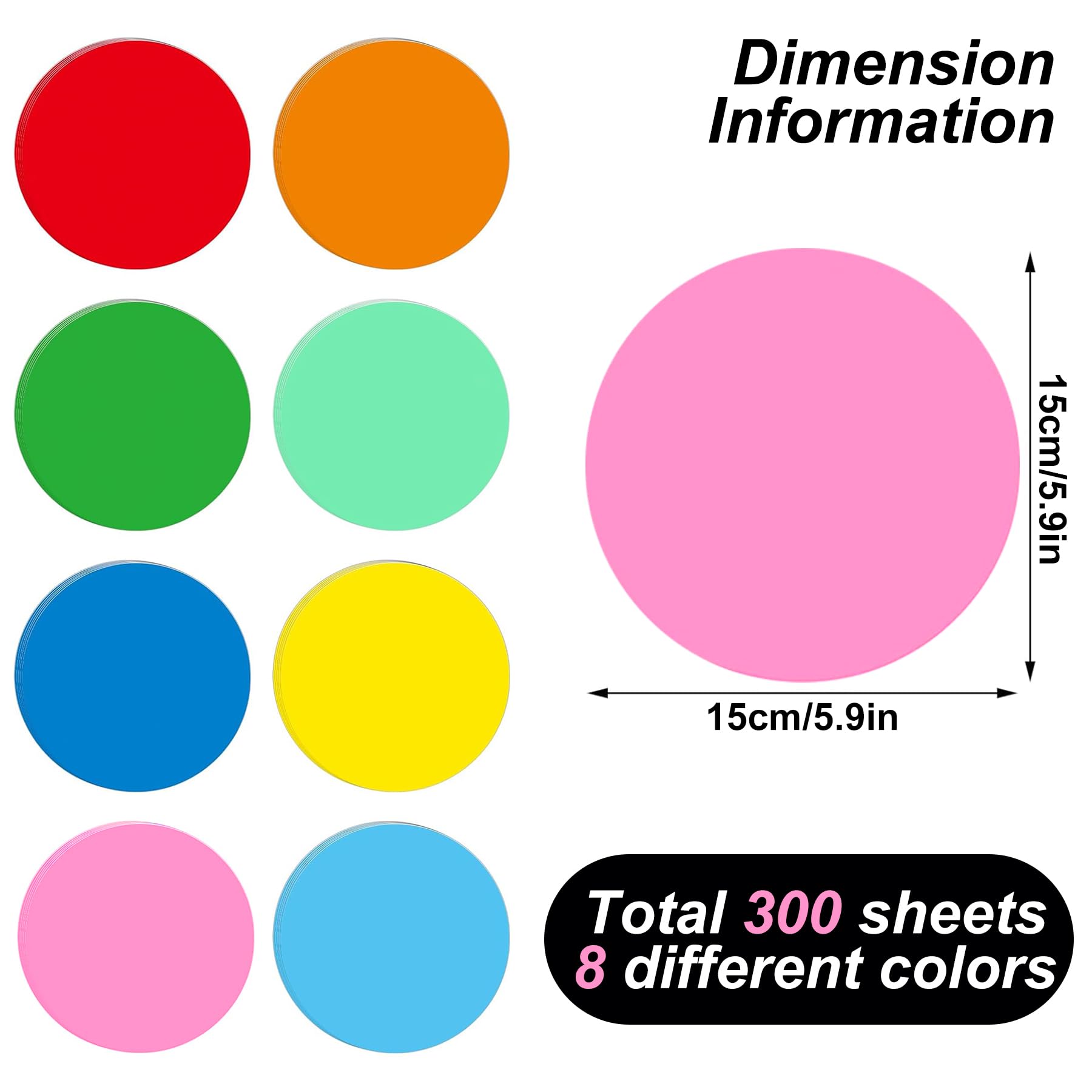Lot de 300 cartes de présentation, rondes, de 15 cm, rondes, de présentation, de présentation, de présentation, petites, multicolores, fournitures pour enseignants, pour présentation et présentation