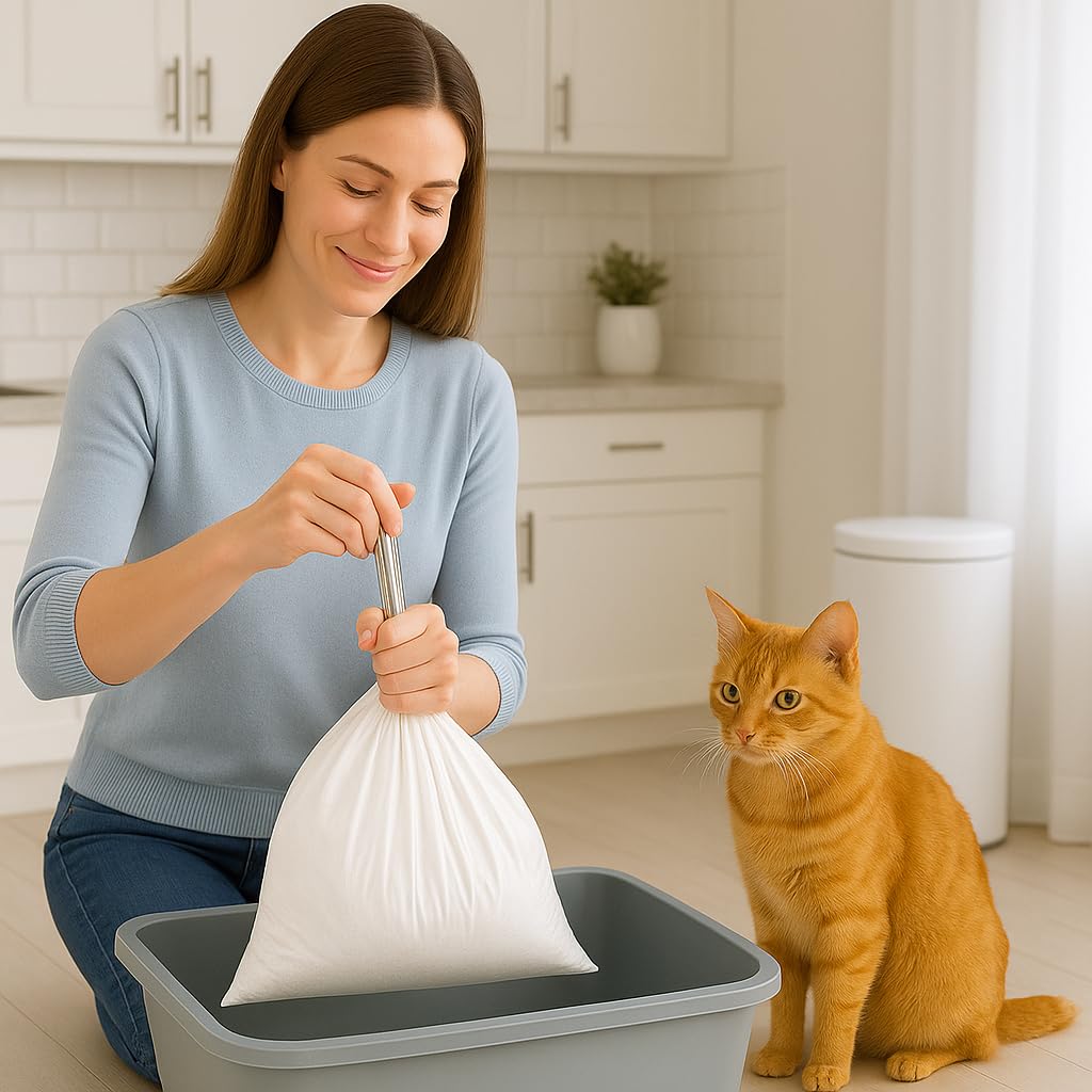 60x Sac Litière Chat L PETIFY - Sacs Litière Chat avec Cordons de Serrage - Protection Bac à Litière Épais Anti-Fuite & Anti-Odeurs - Pack Économique Annuel