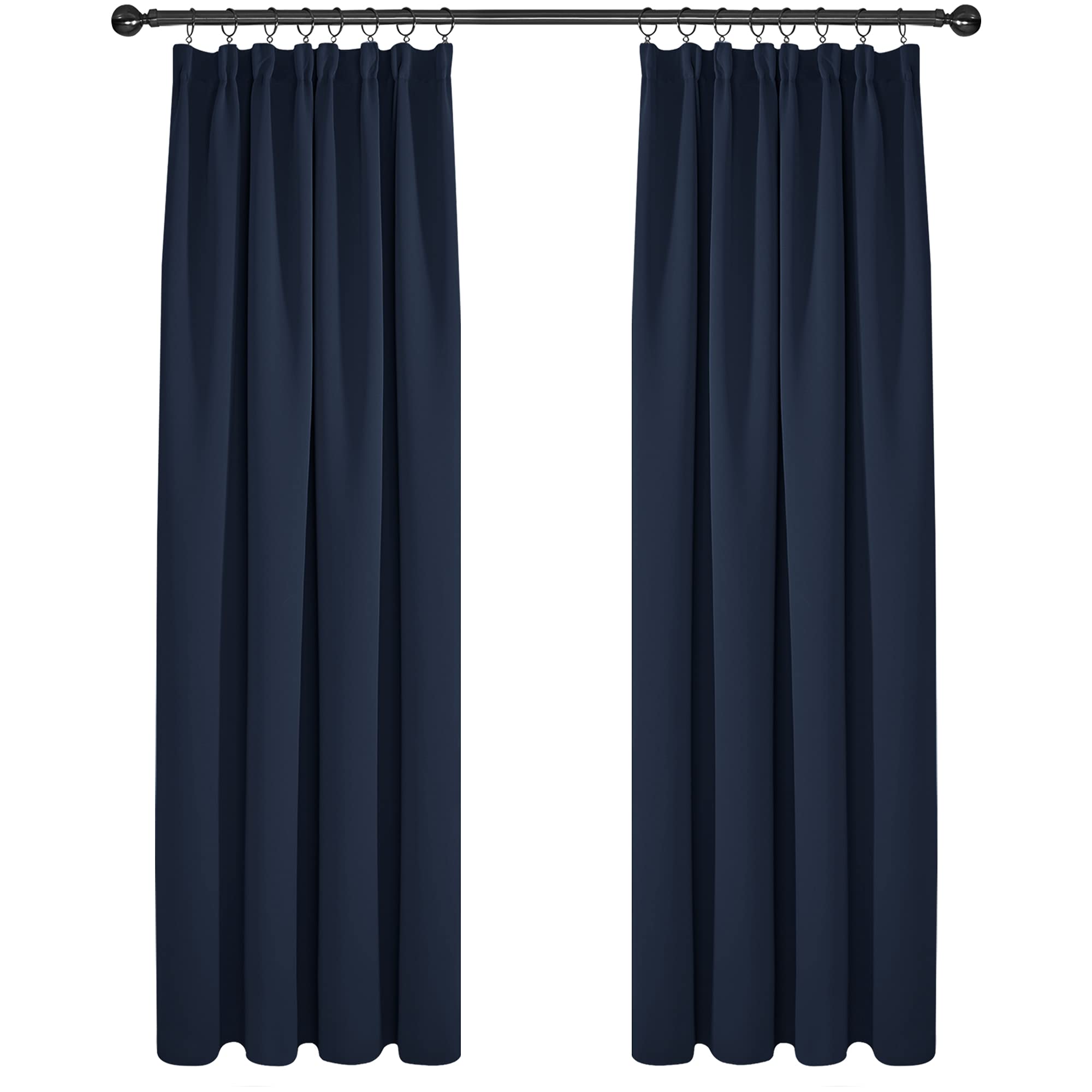 Deconovo Thermal Curtains Pencil Pleat for Bedroom Thick Blackout Curtains, Heavy Blackout Curtains 66 x 84 Inch, Navy Blue, 2 Panels