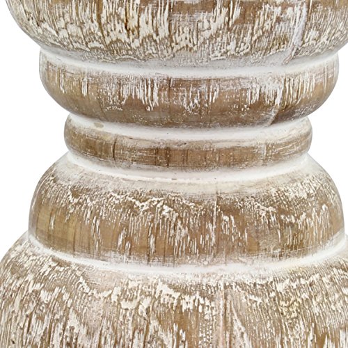 image for Stonebriar Antique White Wooden Pillar Candle Holder, Vintage Seaside 
