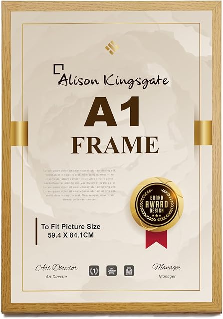 Alison Kingsgate Premium Oak A1 Frame In Size 59.4 x 84.1 cm Frame - A1 Photo Frame with Clear Perspex Front - Oak Picture Frames with Wall Mounting to Hang Portrait or Landscape (Oak)