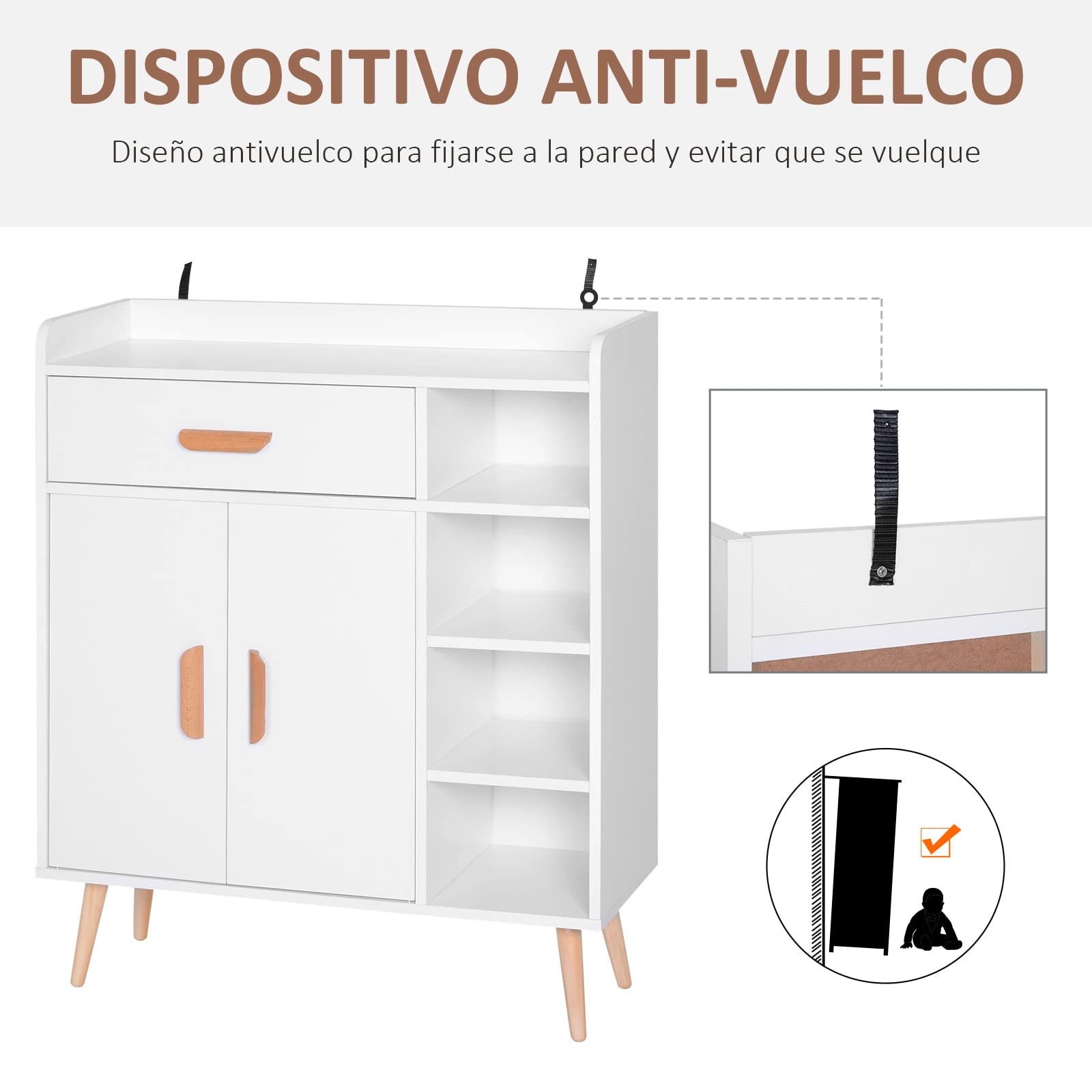 HOMCOM Aparador Buffet Armario Multiusos de Comedor Salón 80x29.5x96cm