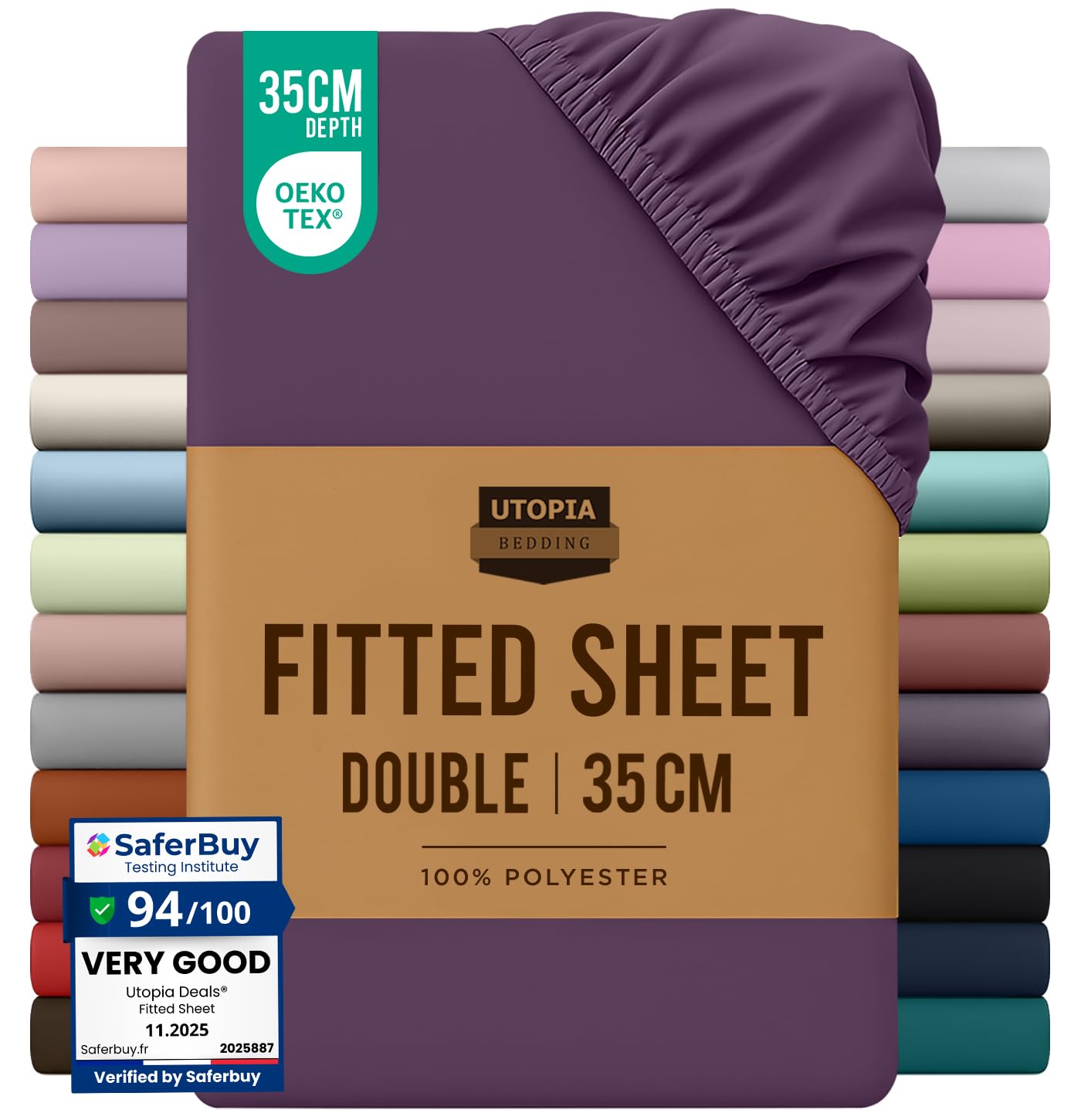 – Utopia Bedding Fitted Sheet Double, Purple - Deep Pocket 14 inch (35 cm) - Easy Care - OEKO-TEX Certified - Soft Brushed Microfibre Fabric - Shrinkage and Fade Resistant - Bottom Sheet