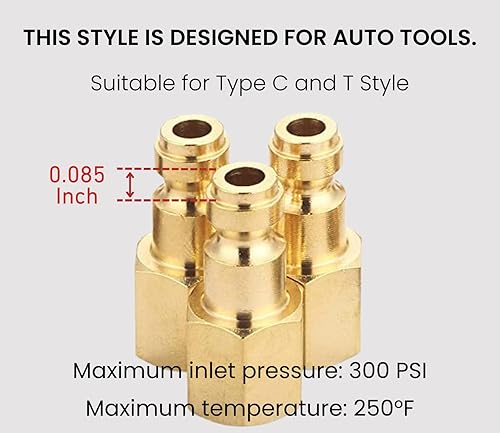 Miniatura 2 de Kit de acoplador y enchufe (14 piezas), tipo automotriz C, NPT de 14 de pulgada, juego de accesorios de aire de conexión rápida de latón macizo