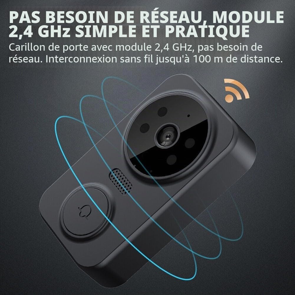 Sonnette vidéo sans fil WiFi avec 4 3 écrans, interphone bidirectionnel, support de carte TF, sonnette vidéo sans fil, caméra de sécurité