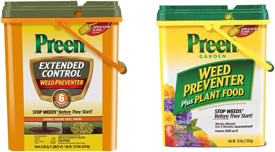 Preen 246422 Extended Control Weed Preventer and Preen Garden Weed Preventer Plus Plant Food
