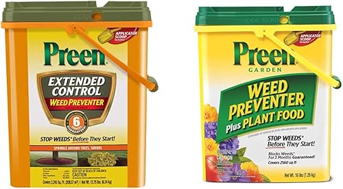 Preen 246422 Extended Control Preventer de malezas y Preen Garden Weed Preventer Plus Plant Food