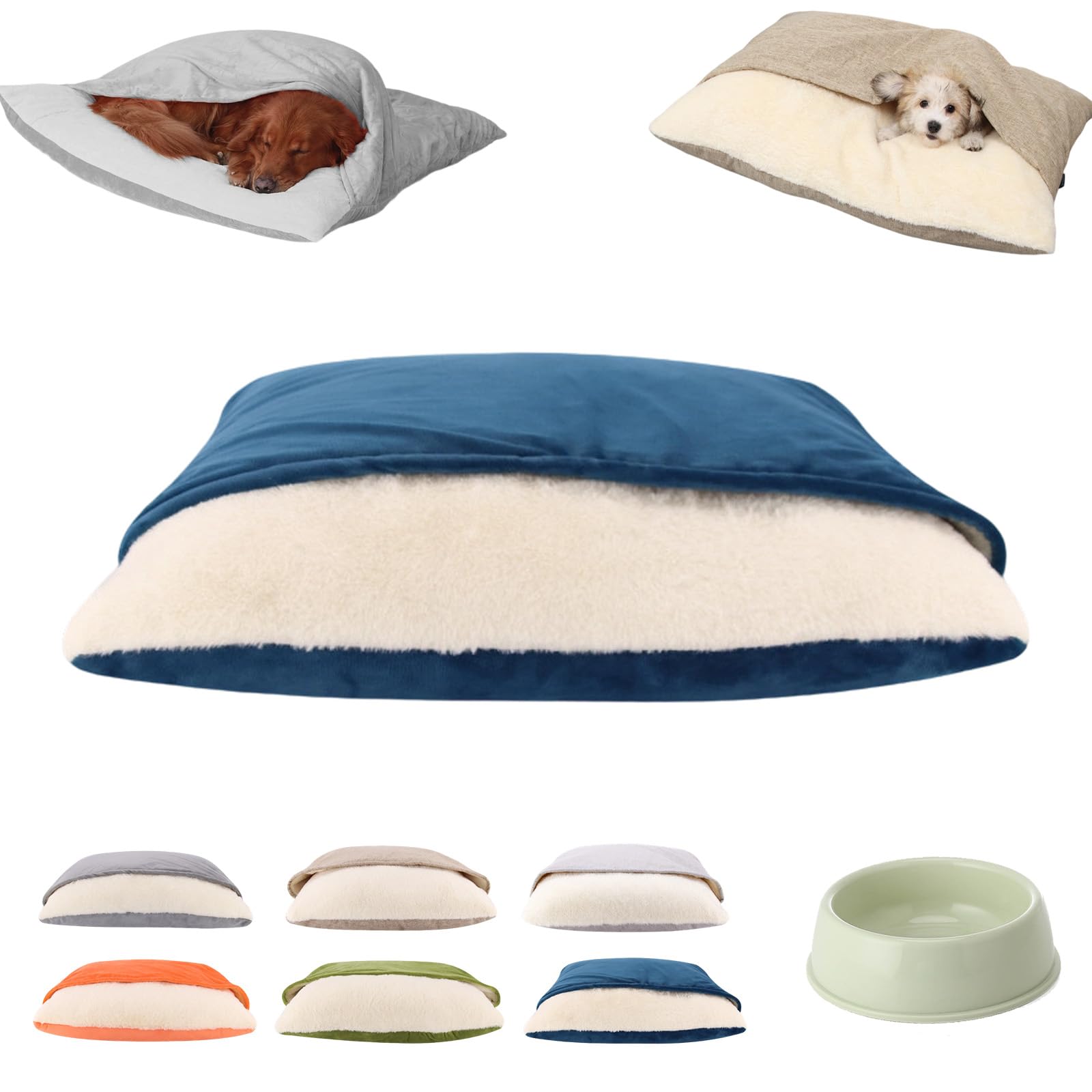 Snoozie Snuggle Burrow Bed, Snuggleburrow Calming Dog Cave Beds with Ultra-Soft Built-in Cover, Soft Plush Square Hooded Mats, Pet Sleeping Removable Washable Pad Bags for Pets (Blue, XL)