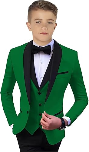 Conjunto de traje de 3 piezas para niños, ajustado, traje de fiesta, boda, formal, esmoquin (blazer+pantalón+chaleco)