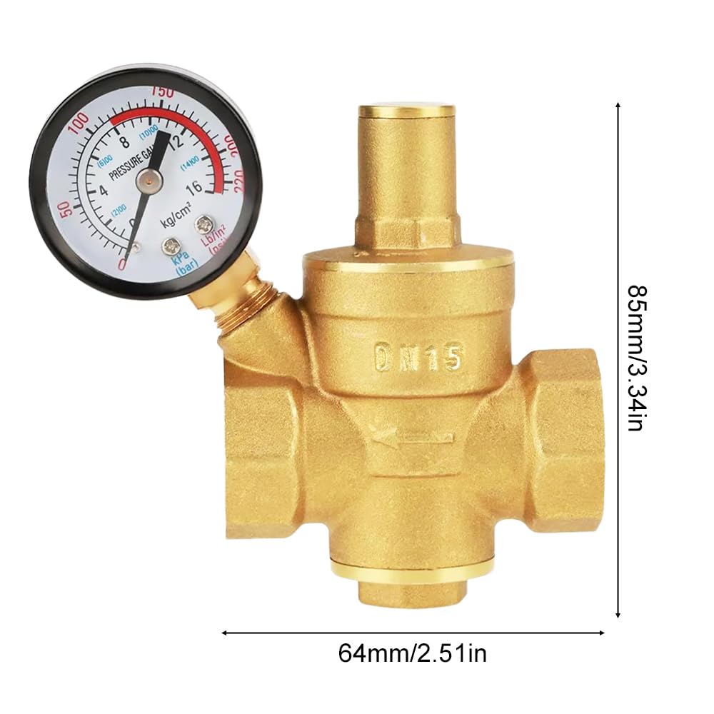 NICEWAT Pressure Regulator Water 1/2 Inch DN15 with Pressure Gauge, Adjustable Water Pressure Regulator - Image 2