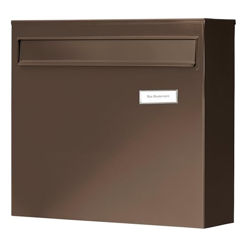 Burg-Wächter Zaun-Briefkasten ohne Zeitungsfach mit Namensschild, Verzinkter Stahl, Einwurf-Format DIN C4, Inkl. 2 Schlüssel, POTSDAM 878 BR, Braun (ähnlich RAL 8014)