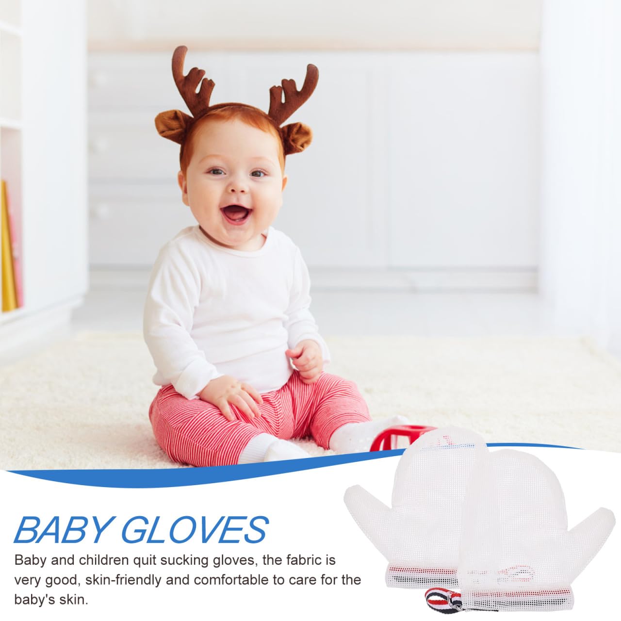ULTNICE Anti-Scratch Face Hand Gloves for Kids - Breathable Nylon Thumb Sucking Gloves with Adjustable Drawstring for Toddler Finger Guard Protection (Small)
