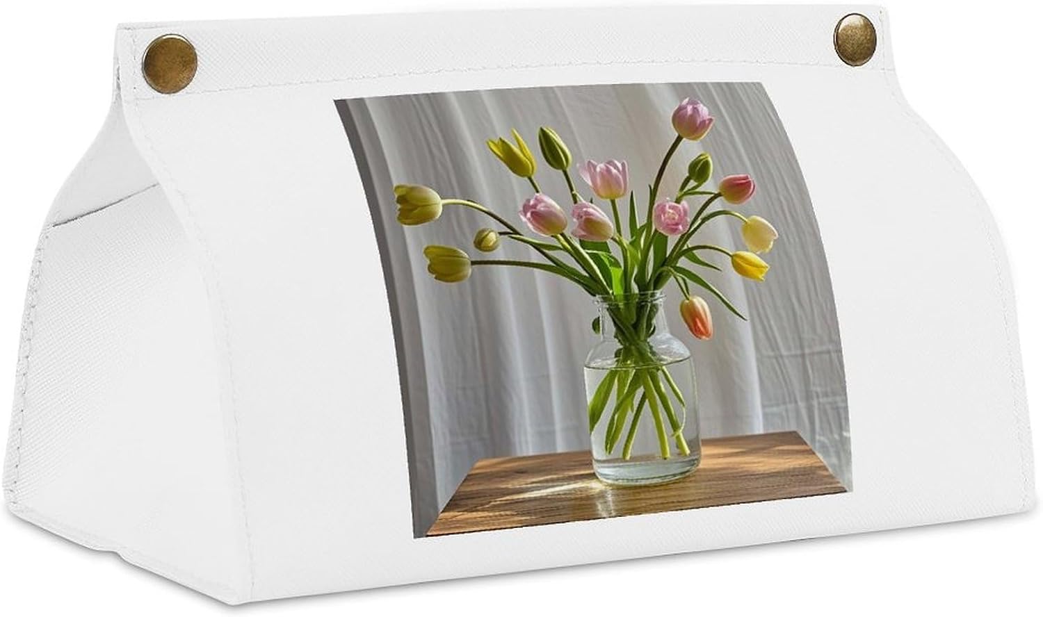Decorative PU Tissue Paper Holder The Art of Flowers Printed Tissue Box Cover Napkin Tissues Organizer Home Decor for Bathroom Night Stands Desk Car Dining Table