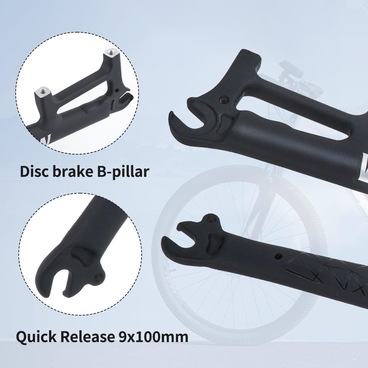 26" 27.5" Mountain Bike Rigid Forks 1-1/8" Threadless Straight Tube Disc/V Brake Bike Fork Hard Forks Ultralight Aluminum Alloy Bike Rigid Fork QR 9X100mm