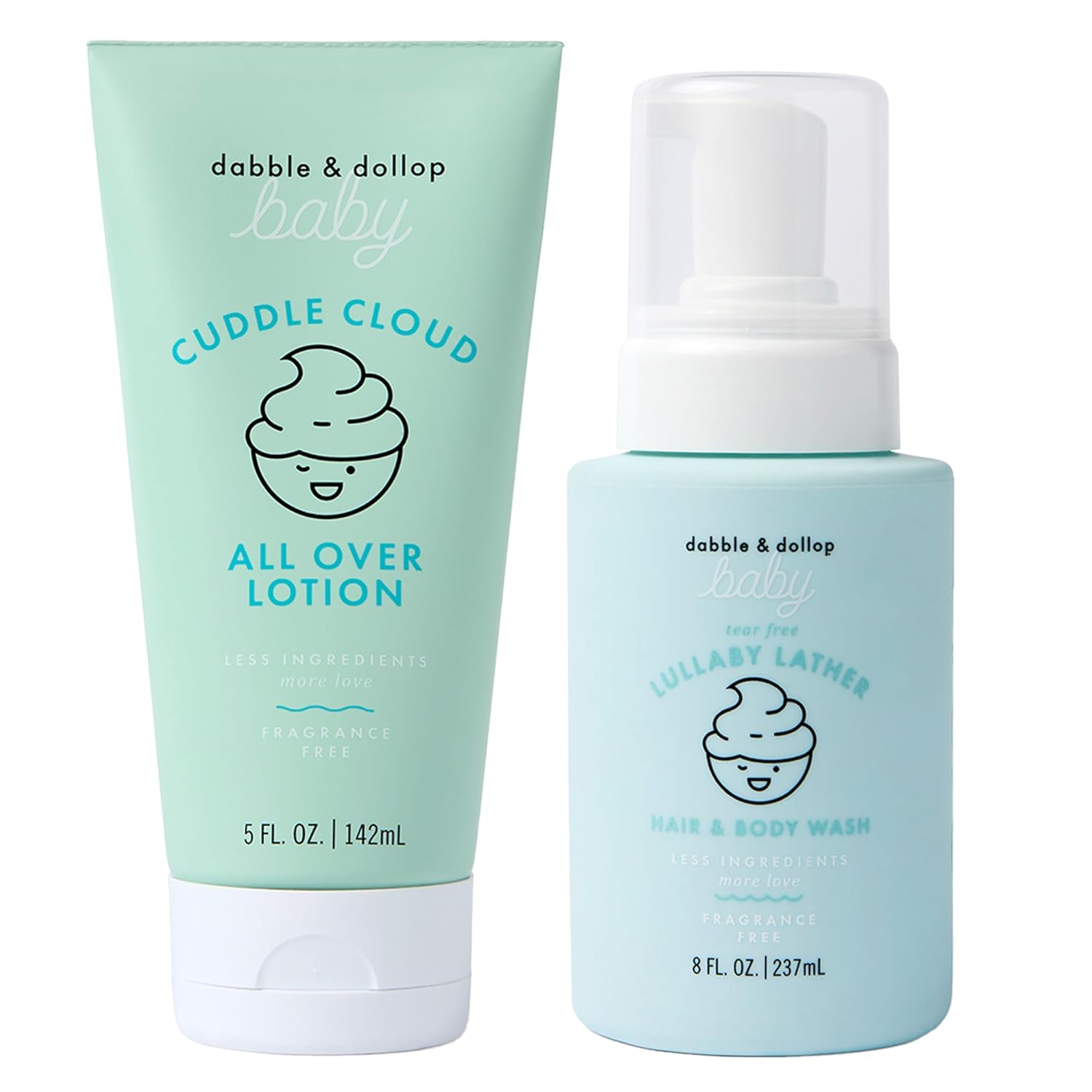 Dabble & Dollop Baby Infant Wash & Lotion Bundle – Fragrance-Free, Hypoallergenic, Dermatologist Tested, Vegan & Cruelty-Free, Safe for Newborns (2-Pack)