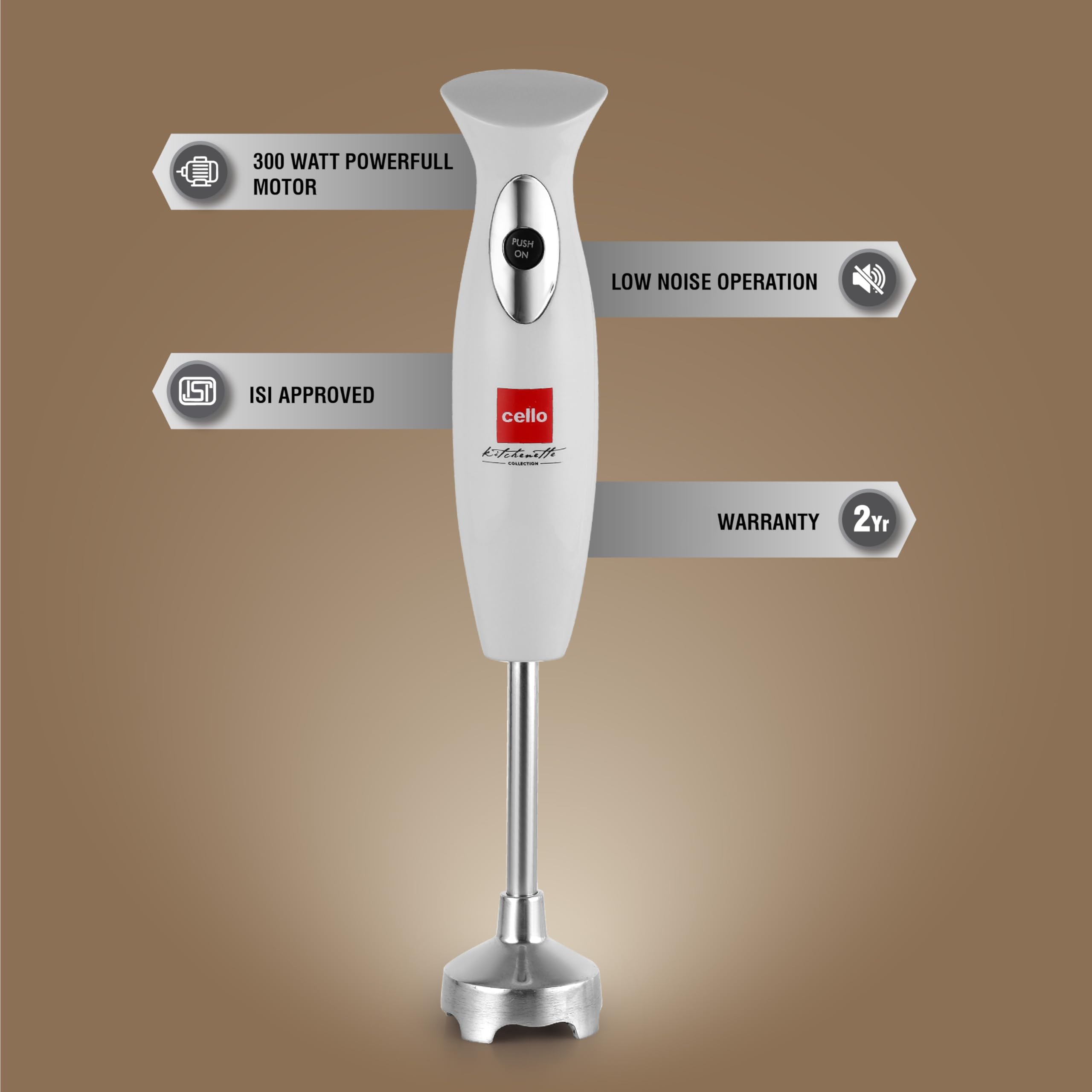 Cello Electra Hand Blender, White | Powerful 300W Motor | 100% Copper Motor, Ergonomic Design, Low Noise Operation, Easy to Clean and Store | 2-Year Warranty 2