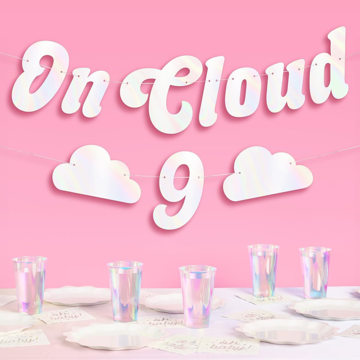 xo, Fetti On Cloud Nine Banner - White, 5 Ft. | Bachelorette Party Decorations, Bride To Be Party Supplies, Cute Baby Shower Decor, Bridal Shower, Engagement Photobooth Backdrop