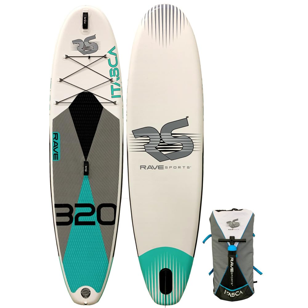 RAVE Sports, Itasca 320 Stand Up Paddle Board, With Paddle, Travel Bag, Quarry Blue