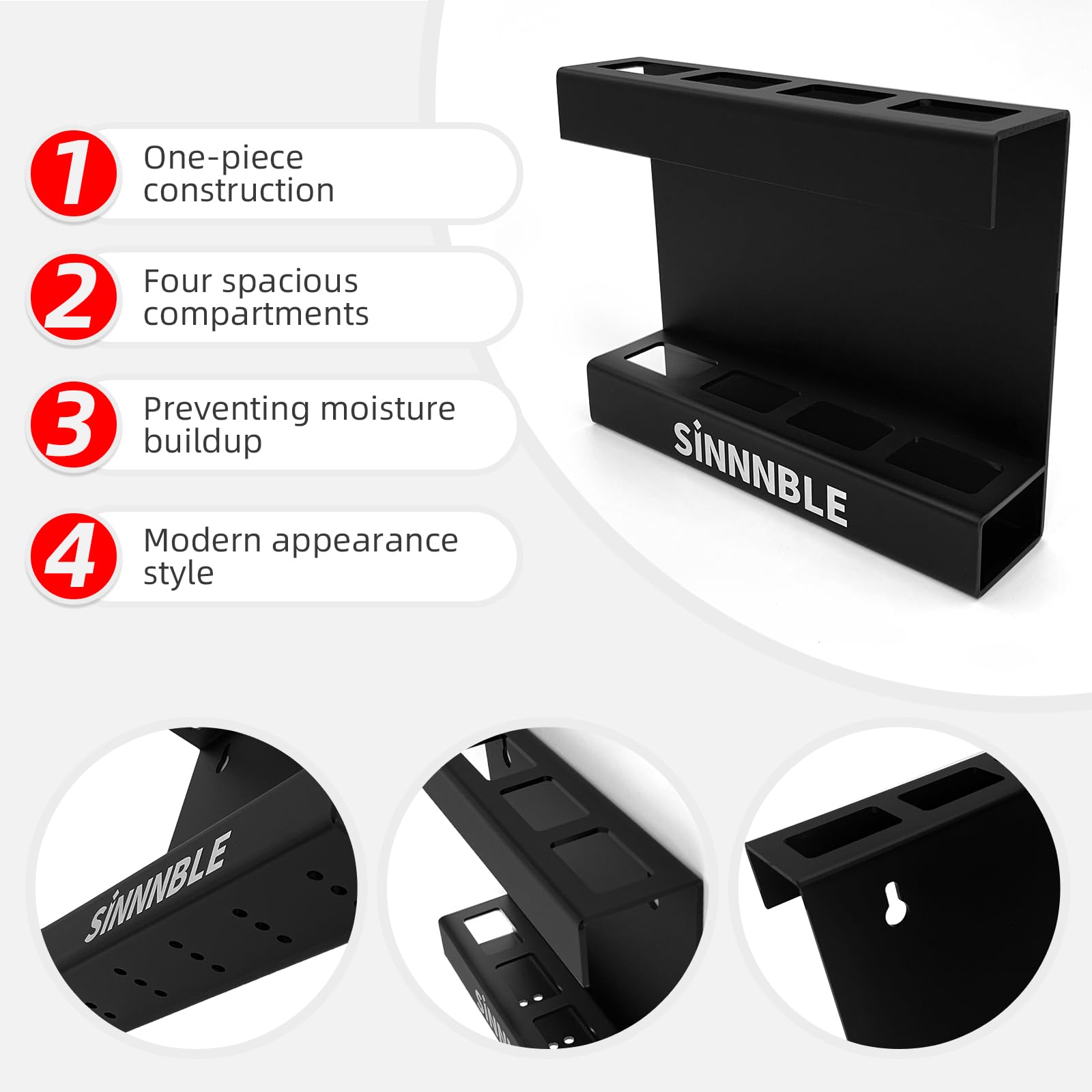 SINNNBLE Acrylic Straw Holder and Chopstick Holder Reusable Straw Storage Container Kitchen Organizer with Draining Feature for Cabinet Door and Wall Mount (Black)