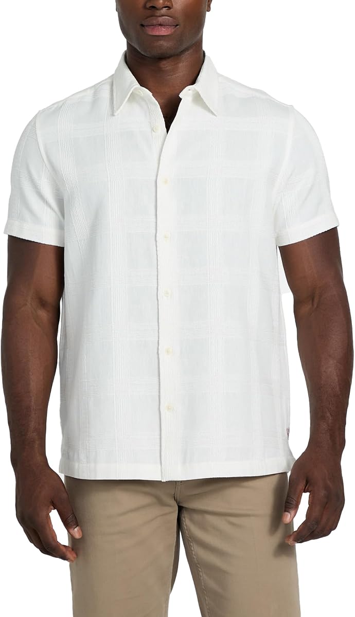 Guess Men's Short Sleeve Castro Linear Woven Shirt