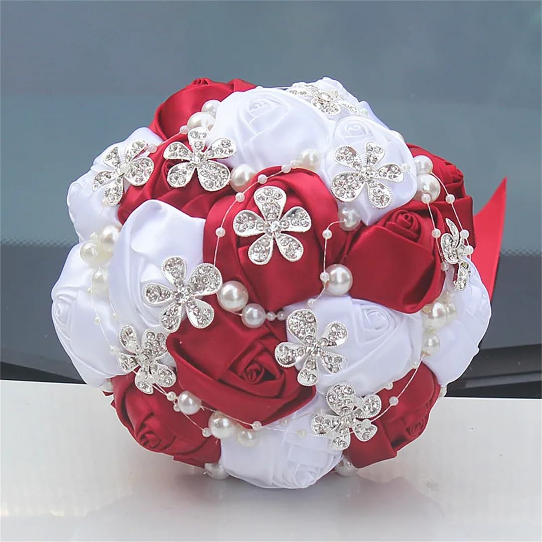 HJRegaFimu Diamond Brooch Wedding Bouquet Ribbon Flowers Bridal Bridesmaid Bouquets Crystal Buque W178 Ivory Khaki