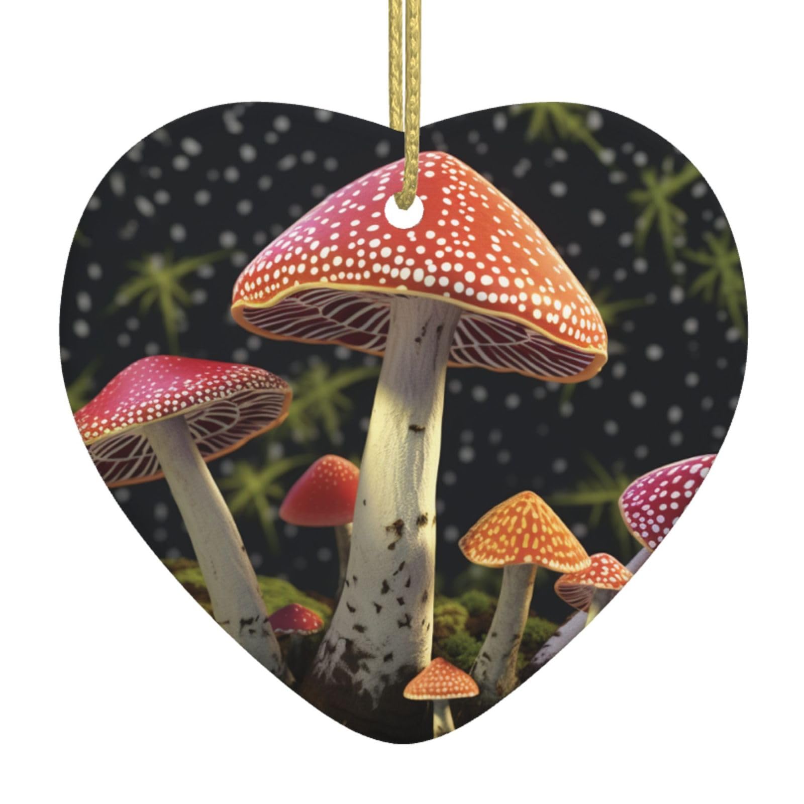 Ceramic Christmas Tree Hanging Ornaments with Gold Ropes Christmas Tree Decorations Heart Ceramic Red Mushroom Pendant Keepsake Decorations for Holiday Xmas Gift Ideas