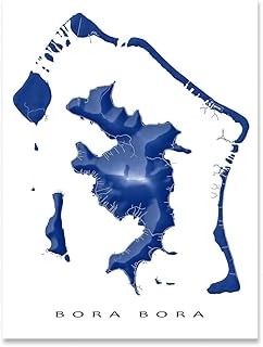 Bora Bora Map Print 8x10, Map of Bora Bora Island Wall Art Poster 24x36, Handmade French Polynesia Maps