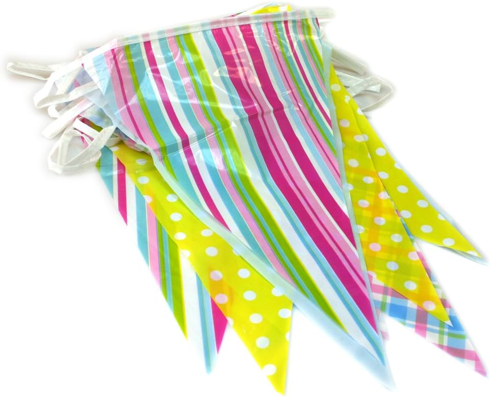 12ft Triangular Assorted Pattern Stripe Colour Bunting Easter Party