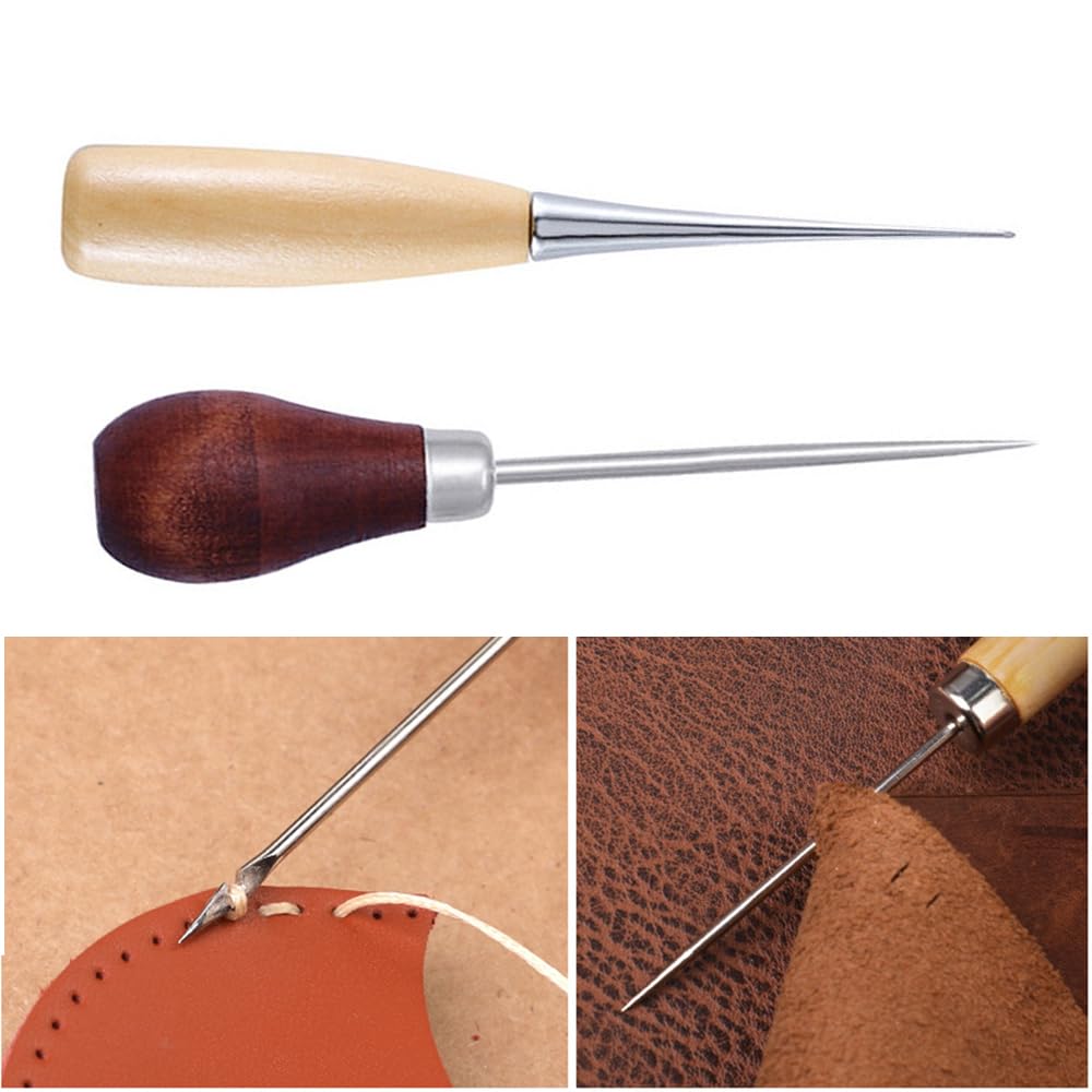 Punteruoli Con Manico In Legno 2 Pezzi - Per Cucito Pelle, Tessuto, Fai Da Te - Foto 10