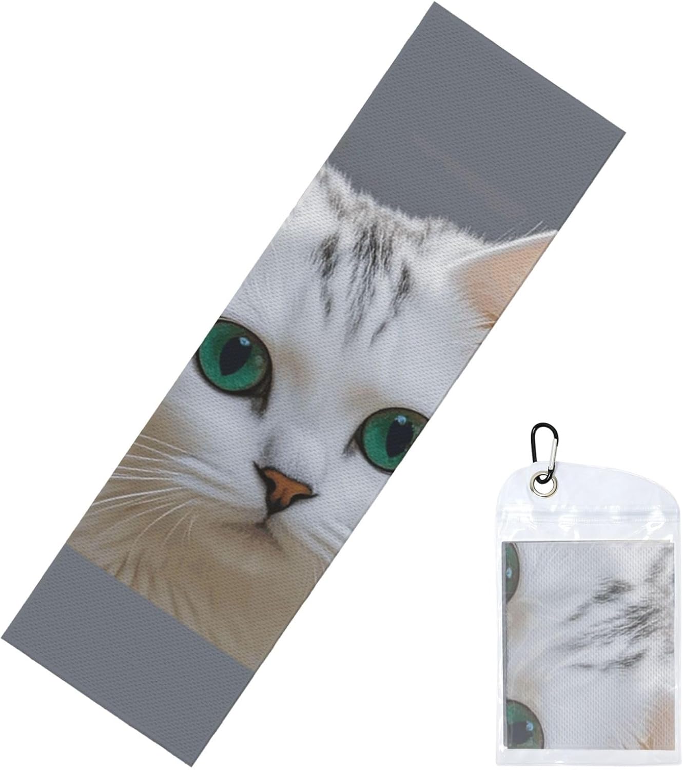 Cute White Cat Cooling Towel Cold Exercise Towel, Soft Breathable Ice Towel Microfiber Gym Towel with PVC Pouch for Yoga Golf Gym Fitness 40″X12″
