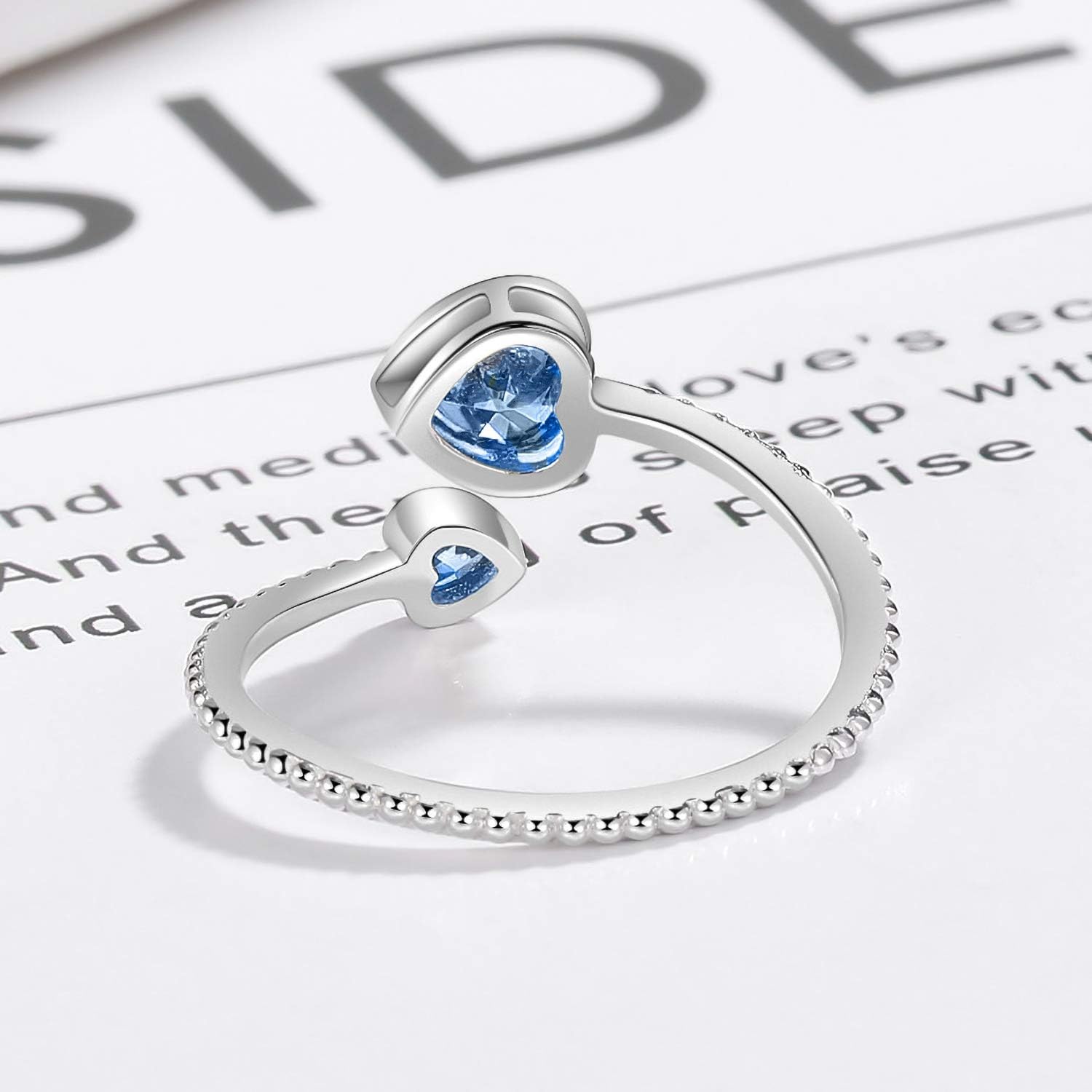 Step Forward 925 Sterling Silver Birthstone Rings for Women - Adjustable Open Heart Ring Constellation Month Band for Her Birthday Gifts Jewelry