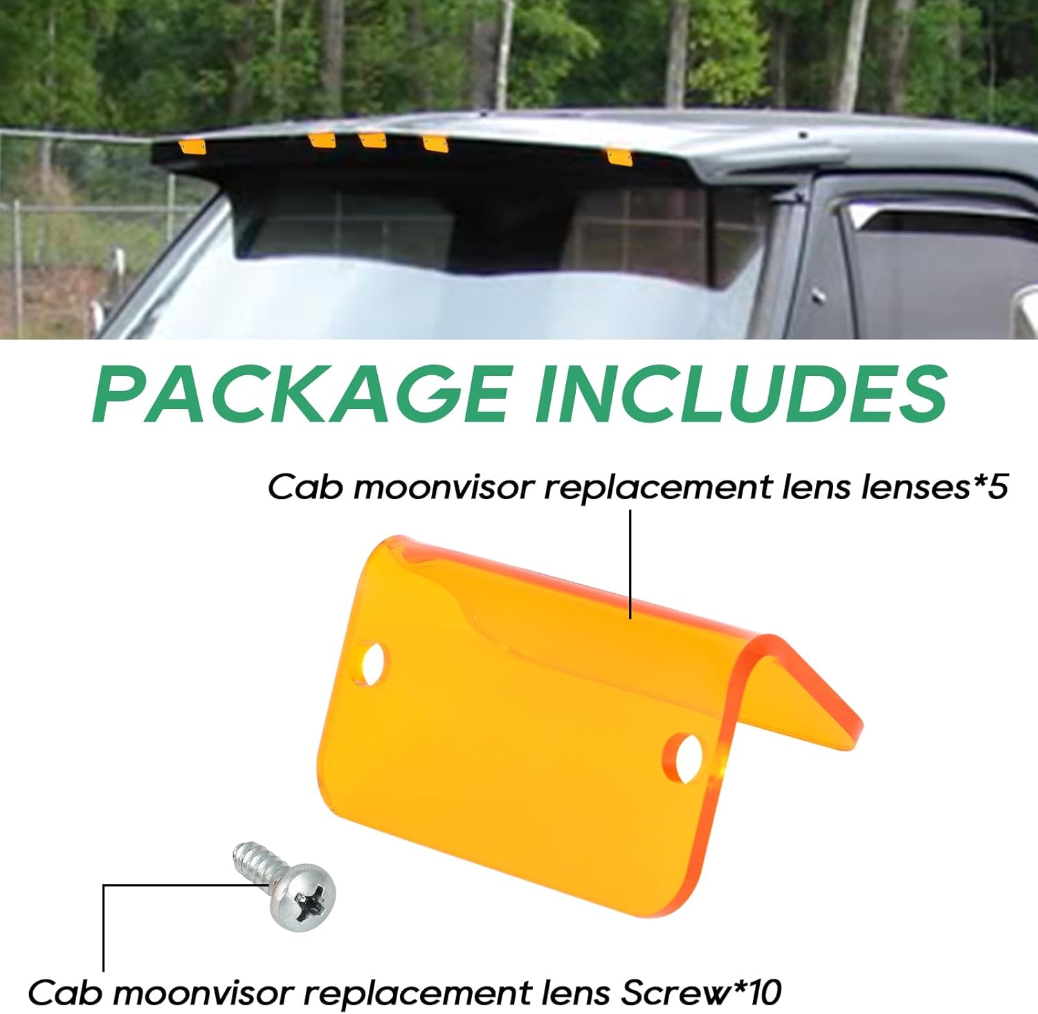 AUTOVIC Visor Part New HD Cab Moonvisor Replacement Lens Lenses Orange Amber Hardware Set Roof Universal for Chevy Chevrolet GMC Ford Dodge Jeep Cummins Powerstroke Duramax with Visor Wing