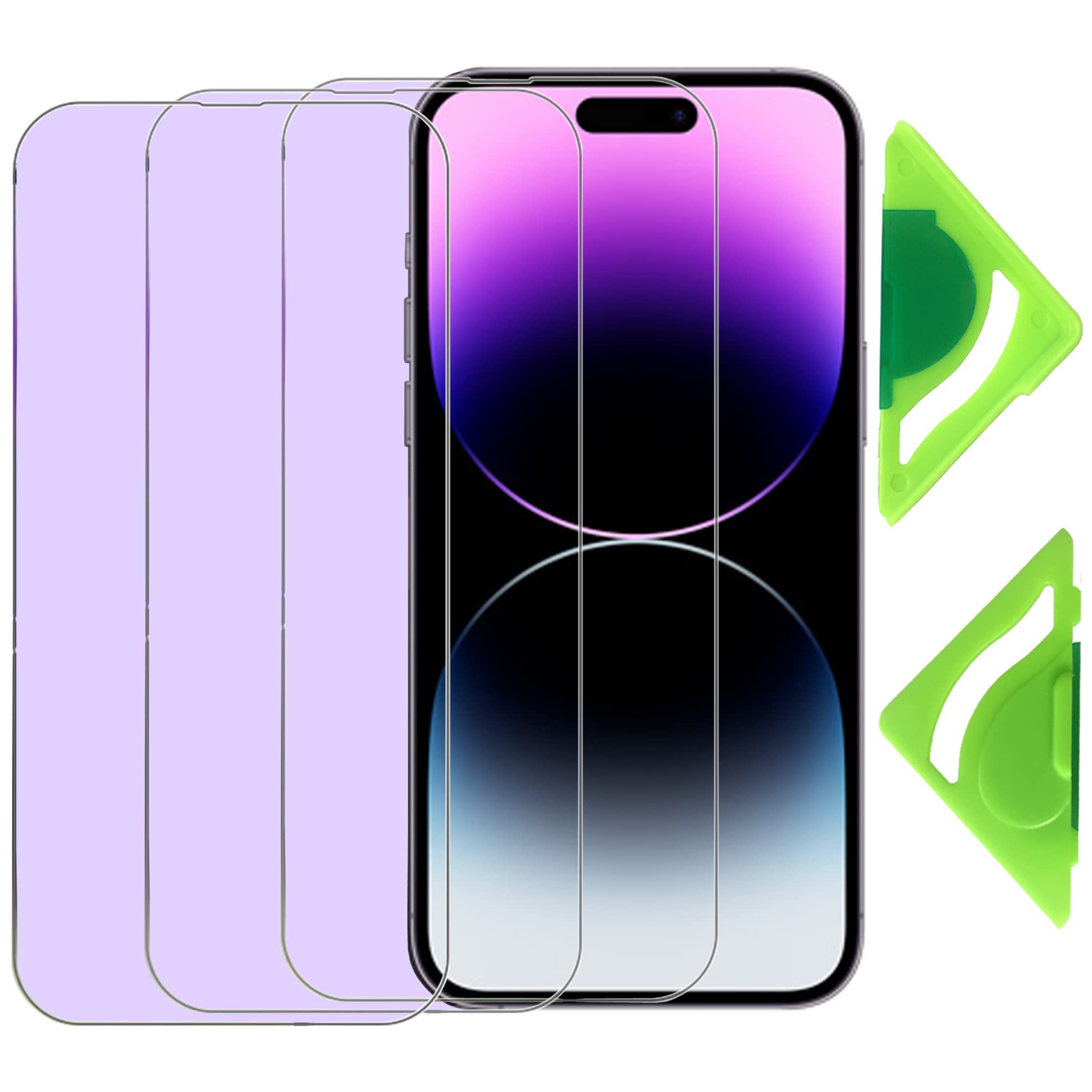 VerTreV Anti Blue Light Screen Protector for iPhone 14 Pro(Pack of 3) with General Aligner,2.5D Edge 9H Tempered Glass Protective Film for iPhone 14 Pro