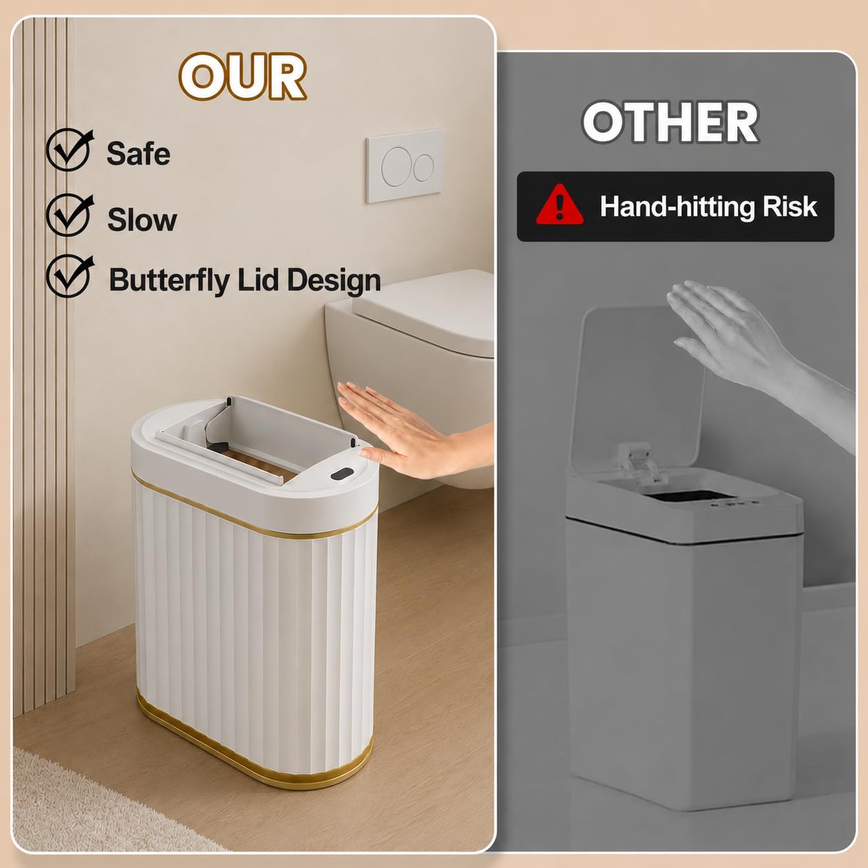 Cubo de Basura con Sensor 7L para Baño, Estrecho, Blanco