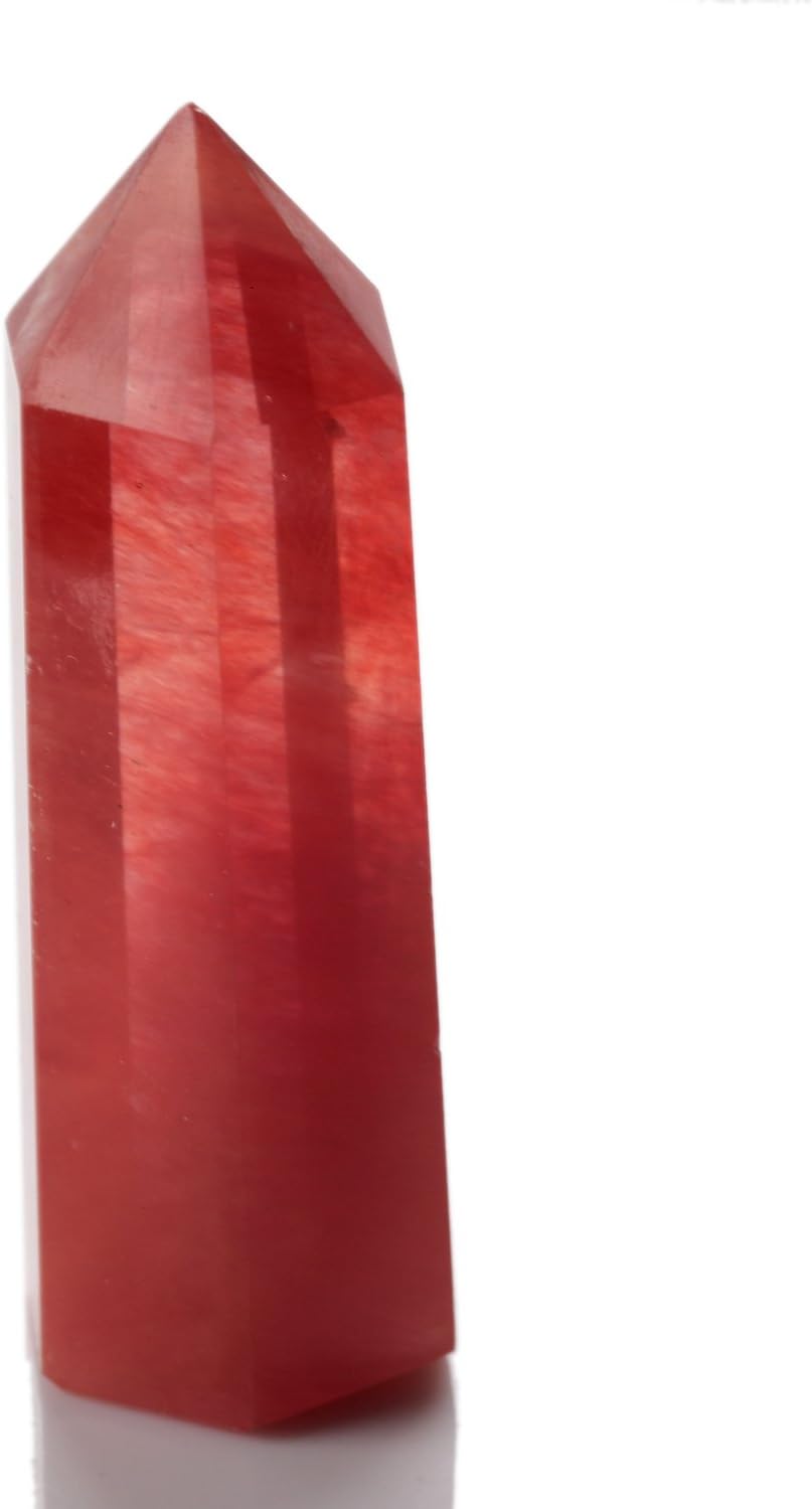 Synthesis Cherry Quartz Crystal Point Scepter Large 3 Inch Wand Carved Healing Reiki 6 Sided Prism Style