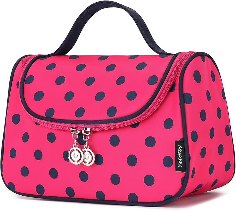 Necessaire de maquiagem para viagem Yeiotsy com estampa de poás, organizador e alça para pendurar